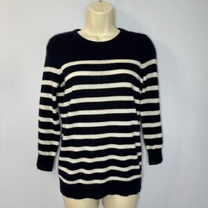Bloomingdale's Cashmere Button Shoulder Navy Striped Sweater Luxury Women's S